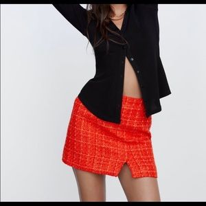 Zara High Waist Orange Printed Lined Contrast Slit Mini Skirt 8521/280 m
